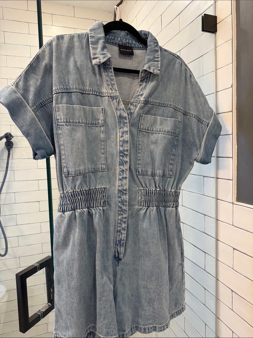 Light Wash Denim Jean Short Sleeve Romper